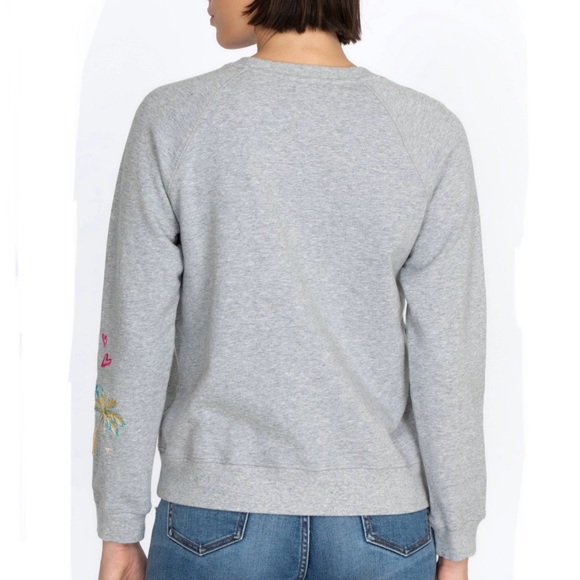 JOHNNY WAS California Raglan Gray Multicolor Embroidery Cotton Sweatshirt Sz XL - Picture 9 of 16